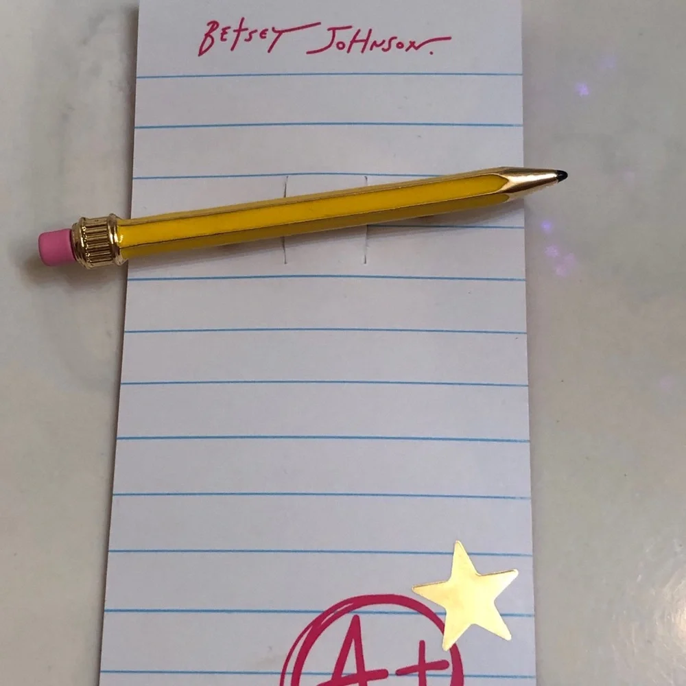 Betsey Johnson Gold Tone & Yellow Enamel & Pencil Rubber Eraser Brooch Pin NWT
